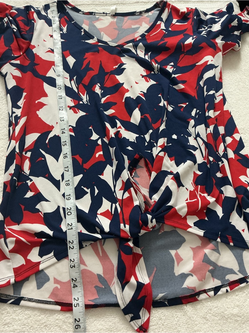 Passport Red, White & Navy Abstract Tie-Front V-Neck Top - Picture 7 of 9
